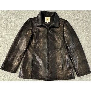 Ameri Mode Jacket Womens Medium Brown Metallic Snakeskin Textured Full Zip